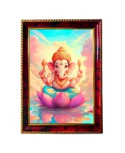 Lord Cute Ganesha Photo Frame For Wall & Table | 7x9 Inch Golden Cherry Finish | Decorative Lord Cute Ganesha Photo Frame For Home, Office & Pooja Room (F11339)