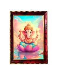 Lord Cute Ganesha Photo Frame For Wall & Table | 7x9 Inch Golden Cherry Finish | Decorative Lord Cute Ganesha Photo Frame For Home, Office & Pooja Room (F11339)