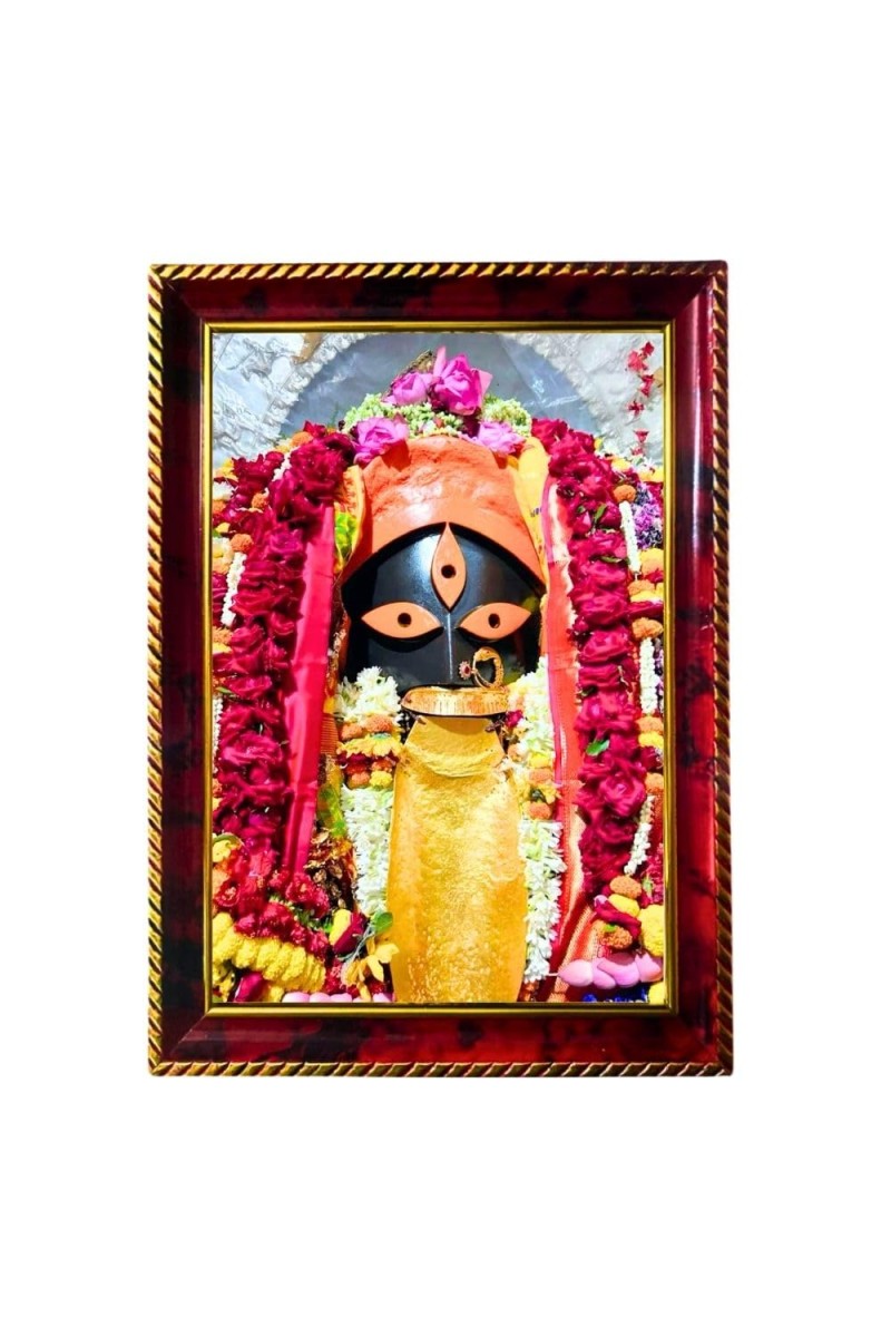 Kalighat Kali Maa Photo Frame For Wall & Table | 7x9 Inch Golden Cherry Finish | Decorative Kalighat Kali Maa Photo Frame For Home, Office & Pooja Room (F11460)