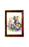 God Sri Krishna With Flute Photo Frame For Wall & Table | 7x9 Inch Golden Cherry Finish | Decorative God Sri Krishna With Flute Photo Frame For Home, Office & Pooja Room (F11408)