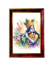 God Sri Krishna With Flute Photo Frame For Wall & Table | 7x9 Inch Golden Cherry Finish | Decorative God Sri Krishna With Flute Photo Frame For Home, Office & Pooja Room (F11408)