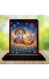 Car Desk/Table Top Lord Vishnu And Lakshmi Wooden Photo Stand 3x4 Inches, Compact & Stylish Spiritual Display For Car, Home & Office (Pack Of 1) (F14303)