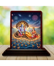 Car Desk/Table Top Lord Vishnu And Lakshmi Wooden Photo Stand 3x4 Inches, Compact & Stylish Spiritual Display For Car, Home & Office (Pack Of 1) (F14303)