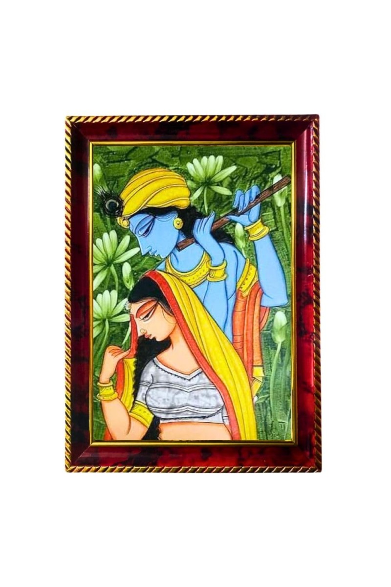 Radha Krishna Art Photo Frame For Wall & Table | 7x9 Inch Golden Cherry Finish | Decorative Radha Krishna Art Photo Frame For Home, Office & Pooja Room (F11394)