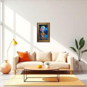 Lord Krishna Digital Golden Balck Color Photo Frame | Hindu Religious Wall Decor | 10x16 Inches - Inspirational Wall Art For Office, Home Decor - Ideal Spiritual Gift (F16658)