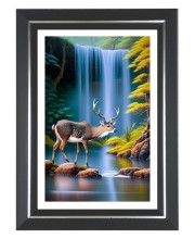 Deer And Waterfall Photo Wall & Table Frame | 10x14 Inch Black Designer | Perfect For Gifting & Home Decor (F9618)