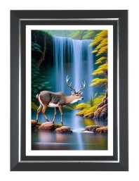 Deer And Waterfall Photo Wall & Table Frame | 10x14 Inch Black Designer | Perfect For Gifting & Home Decor (F9618)