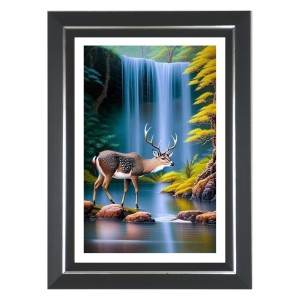Deer And Waterfall Photo Wall & Table Frame | 10x14 Inch Black Designer | Perfect For Gifting & Home Decor (F9618)