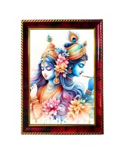 Radha Krishna Photo Frame For Wall & Table | 7x9 Inch Golden Cherry Finish | Decorative Radha Krishna Photo Frame For Home, Office & Pooja Room (F11579)