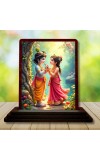 Car Desk/Table Top Radha Krishna Wooden Photo Stand 3x4 Inches, Compact & Stylish Spiritual Display For Car, Home & Office (Pack Of 1) (F14381)