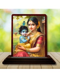 Car Desk/Table Top Yashodha With Krishna Wooden Photo Stand 3x4 Inches, Compact & Stylish Spiritual Display For Car, Home & Office (Pack Of 1) (F14633)
