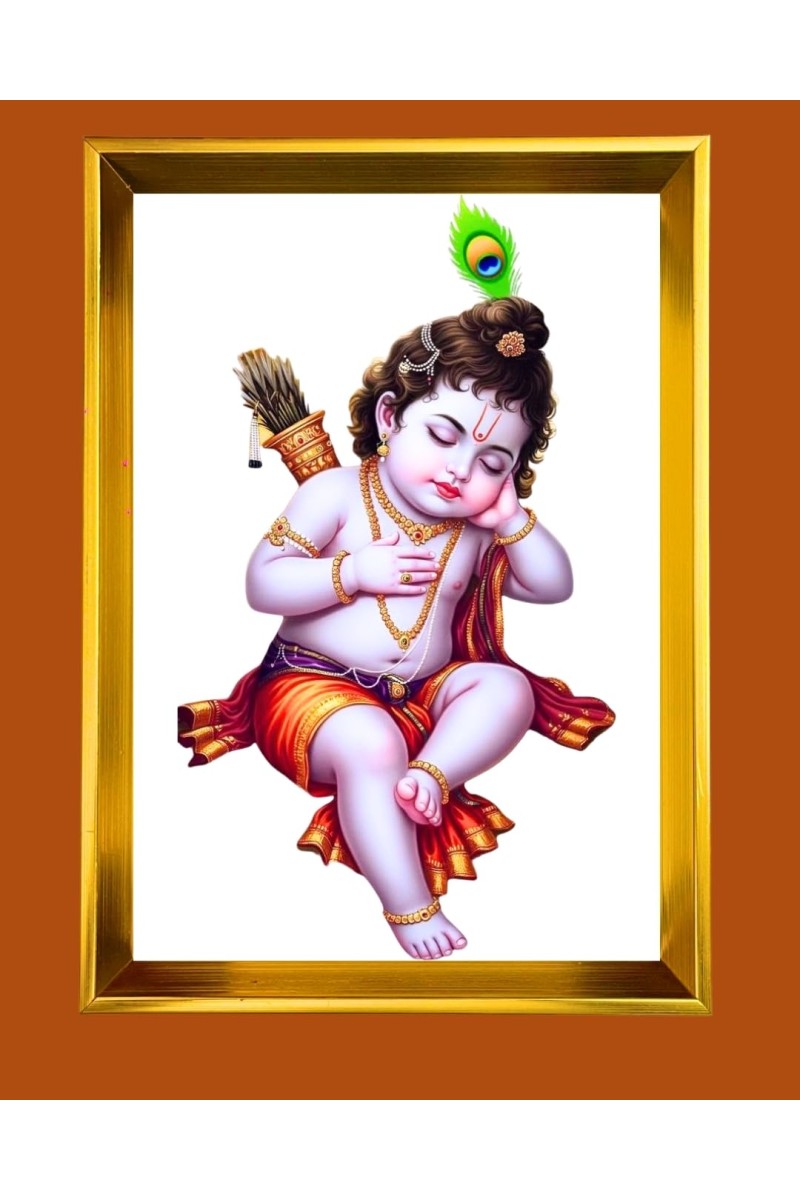 Bala Krishna Golden Photo Frame - 16x20 Inches | Elegant Wooden Frame For Home, Office & Temple Decoration | Spiritual Wall & Table Decor And Gift Item (F9748)