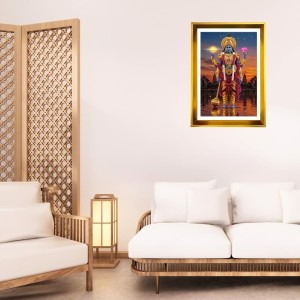 Lord Vishnu Golden Photo Frame - 12x16 Inches | Elegant Wooden Frame For Home, Office & Temple Decoration | Spiritual Wall & Table Decor And Gift Item (F9443)
