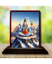 Car Desk/Table Top Lord Shiva Wooden Photo Stand 3x4 Inches, Compact & Stylish Spiritual Display For Car, Home & Office (Pack Of 1) (F14309)