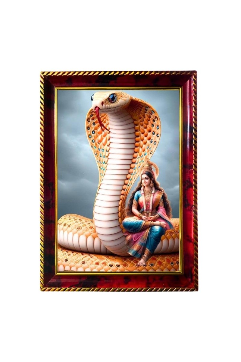 Naga Devi Photo Frame For Wall & Table | 7x9 Inch Golden Cherry Finish | Decorative Naga Devi Photo Frame For Home, Office & Pooja Room (F11564)