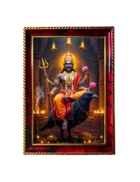 Shani Dev Photo Frame For Wall & Table | 7x9 Inch Golden Cherry Finish | Decorative Shani Dev Photo Frame For Home, Office & Pooja Room (F11700)