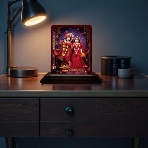 Car Desk/Table Top Radha Krishna Wooden Photo Stand 3x4 Inches, Compact & Stylish Spiritual Display For Car, Home & Office (Pack Of 1) (F14225) Car Desk/Table Top Radha Krishna Wooden Photo Stand 3x4 Inches, Compact & Stylish Spiritual Display For Car, Home & Office (Pack Of 1) (F14225)