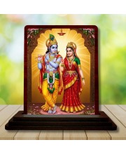 Car Desk/Table Top Lord Radha Krishna Wooden Photo Stand â€“ 3x4 Inches, Compact & Stylish Spiritual Display For Car, Home & Office (Pack Of 1) (F15110)
