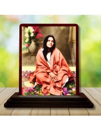 Car Desk/Table Top Anandamayi Wooden Photo Stand 3x4 Inches, Compact & Stylish Spiritual Display For Car, Home & Office (Pack Of 1) (F14476)