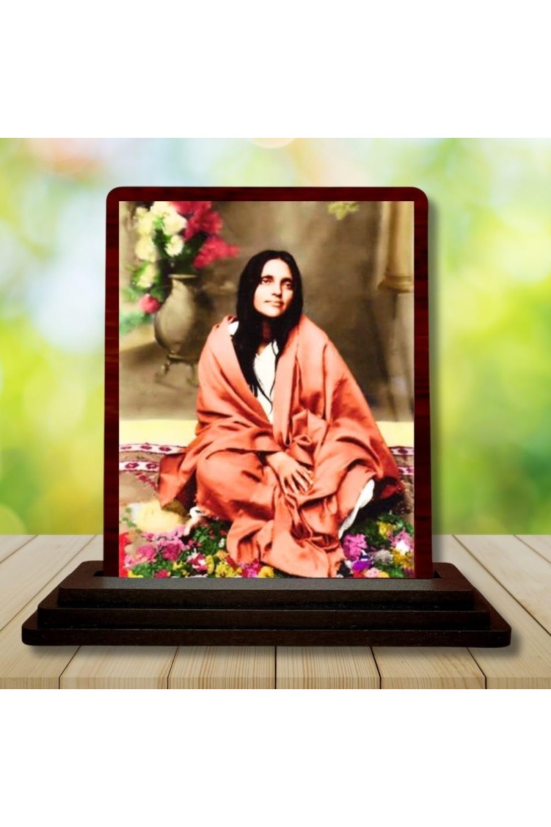 Car Desk/Table Top Anandamayi Wooden Photo Stand 3x4 Inches, Compact & Stylish Spiritual Display For Car, Home & Office (Pack Of 1) (F14476)