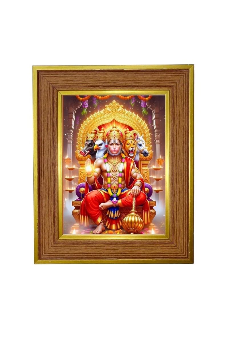 Lord Hanuman Photo Frame 16x20 Inches-Brown Wooden Frame For Home, Office & Temple Decoration And Gifting (F6229)