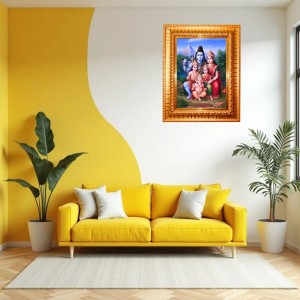 Goddess Shiv, Parvati Family Golden Designer Photo Frame | 18x22 Inch Religious Wall Hanging Frame For Home & Office Decoration | Hindu Deity Spiritual Gift Item Goddess Shiv, Parvati Family Golden Designer Photo Frame | 18x22 Inch Religious Wall Hanging Frame For Home & Office Decoration | Hindu Deity Spiritual Gift Item