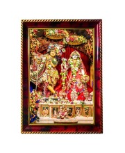 Radha Krishna Photo Frame For Wall & Table | 7x9 Inch Golden Cherry Finish | Decorative Radha Krishna Photo Frame For Home, Office & Pooja Room (F11642)