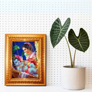 Yashoda Baby Krishna Golden Designer Photo Frame | 12x16 Inch Religious Wall Hanging Frame For Home & Office Decoration | Hindu Deity Spiritual Gift Item