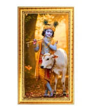 Little Krishna Digital Golden Color Photo Frame | Hindu Religious Wall Decor | 10x17 Inches - Inspirational Wall Art For Office, Home Decor - Ideal Spiritual Gift (F10282)