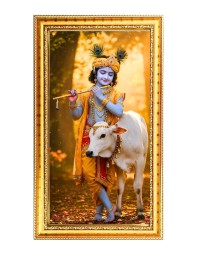 Little Krishna Digital Golden Color Photo Frame | Hindu Religious Wall Decor | 10x17 Inches - Inspirational Wall Art For Office, Home Decor - Ideal Spiritual Gift (F10282)