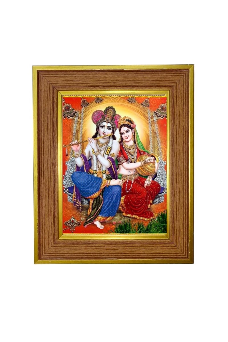 Radha Krishna Photo Frame 16x20 Inches-Brown Wooden Frame For Home, Office & Temple Decoration And Gifting (F6422)