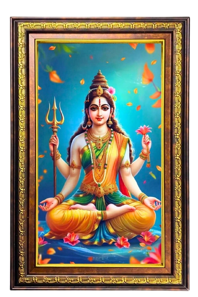 Parvathi Matha Digital Golden Balck Color Photo Frame | Hindu Religious Wall Decor | 10x16 Inches - Inspirational Wall Art For Office, Home Decor - Ideal Spiritual Gift (F16540)