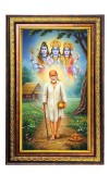 Sai Baba And Bramha And Shiva And Vishnu Digital Golden Balck Color Photo Frame | Hindu Religious Wall Decor | 10x16 Inches - Inspirational Wall Art For Office, Home Decor - Ideal Spiritual Gift (F1