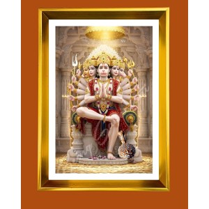 Lord Hanuman Golden Photo Frame - 18x22 Inches | Elegant Wooden Frame For Home, Office & Temple Decoration | Spiritual Wall & Table Decor And Gift Item (F9476)