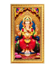 Lord Ganesh Digital Golden Color Photo Frame | Hindu Religious Wall Decor | 12x19 Inches - Inspirational Wall Art For Office, Home Decor - Ideal Spiritual Gift (F10330)