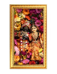 Divine Radha Krishna Digital Golden Color Photo Frame | Hindu Religious Wall Decor | 8x15 Inches - Inspirational Wall Art For Office, Home Decor - Ideal Spiritual Gift (F10256)