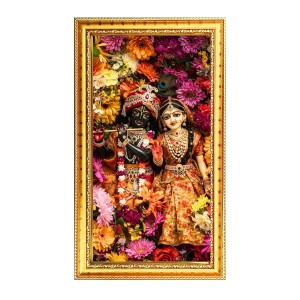 Divine Radha Krishna Digital Golden Color Photo Frame | Hindu Religious Wall Decor | 8x15 Inches - Inspirational Wall Art For Office, Home Decor - Ideal Spiritual Gift (F10256)