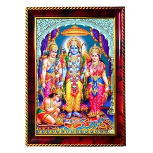 Lord Rama Sita Laxman Hanuman Photo Frame For Wall & Table | 7x9 Inch Golden Cherry Finish | Decorative Lord Rama Sita Laxman Hanuman Photo Frame For Home, Office & Pooja Room (F11834)