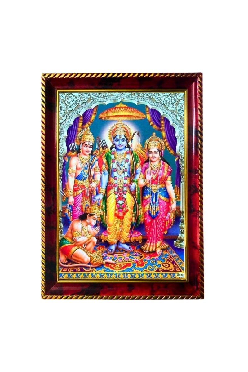 Lord Rama Sita Laxman Hanuman Photo Frame For Wall & Table | 7x9 Inch Golden Cherry Finish | Decorative Lord Rama Sita Laxman Hanuman Photo Frame For Home, Office & Pooja Room (F11834)