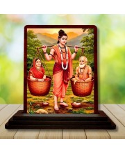 Car Desk/Table Top Shravana Kumara With His Parents Wooden Photo Stand 3x4 Inches, Compact & Stylish Spiritual Display For Car, Home & Office (Pack Of 1) (F14589)