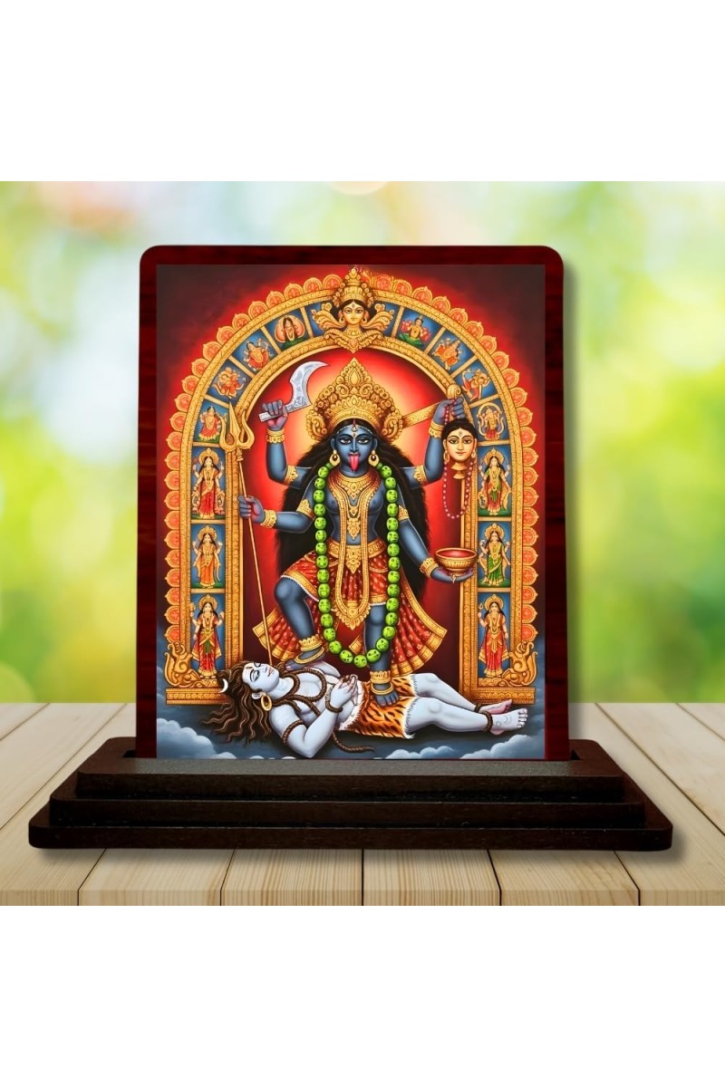 Car Desk/Table Top Maa Kali Wooden Photo Stand â€“ 3x4 Inches, Compact & Stylish Spiritual Display For Car, Home & Office (Pack Of 1) (F15058)