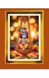 Cute Baby Krishna Golden Photo Frame - 10x14 Inches | Elegant Wooden Frame For Home, Office & Temple Decoration | Spiritual Wall & Table Decor and Gift Item