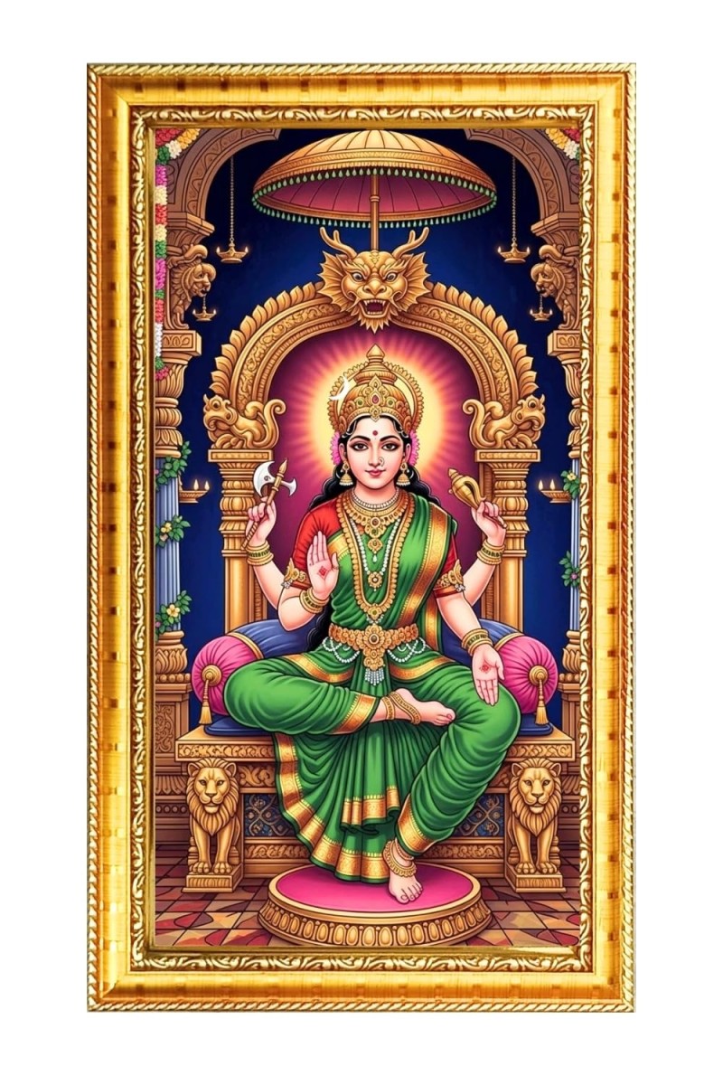 Bhuvaneshvari Digital Golden Color Photo Frame | Hindu Religious Wall Decor | 12x19 Inches - Inspirational Wall Art For Office, Home Decor - Ideal Spiritual Gift (F10292)