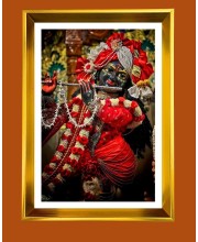 Divine Krishna Golden Photo Frame - 10x14 Inches | Elegant Wooden Frame For Home, Office & Temple Decoration | Spiritual Wall & Table Decor And Gift Item (F9833)
