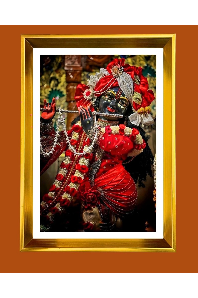 Divine Krishna Golden Photo Frame - 16x20 Inches | Elegant Wooden Frame For Home, Office & Temple Decoration | Spiritual Wall & Table Decor And Gift Item (F9833)