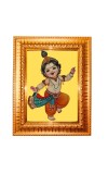 Baby Krishna Golden Designer Photo Frame | 10x14 Inch Religious Wall Hanging Frame For Home & Office Decoration | Hindu Deity Baby Krishna Spiritual Gift Item