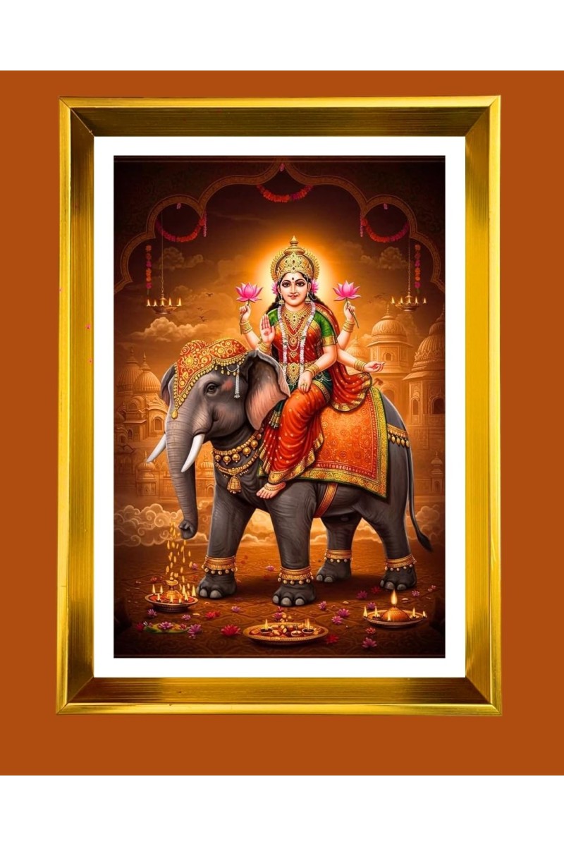 MataLakhsmi Golden Photo Frame - 10x14 Inches | Elegant Wooden Frame For Home, Office & Temple Decoration | Spiritual Wall & Table Decor And Gift Item (F9760)