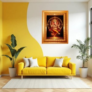 Divine Ganesha Golden Designer Photo Frame | 16x20 Inch Religious Wall Hanging Frame For Home, Office Decoration and Spiritual Gift Item