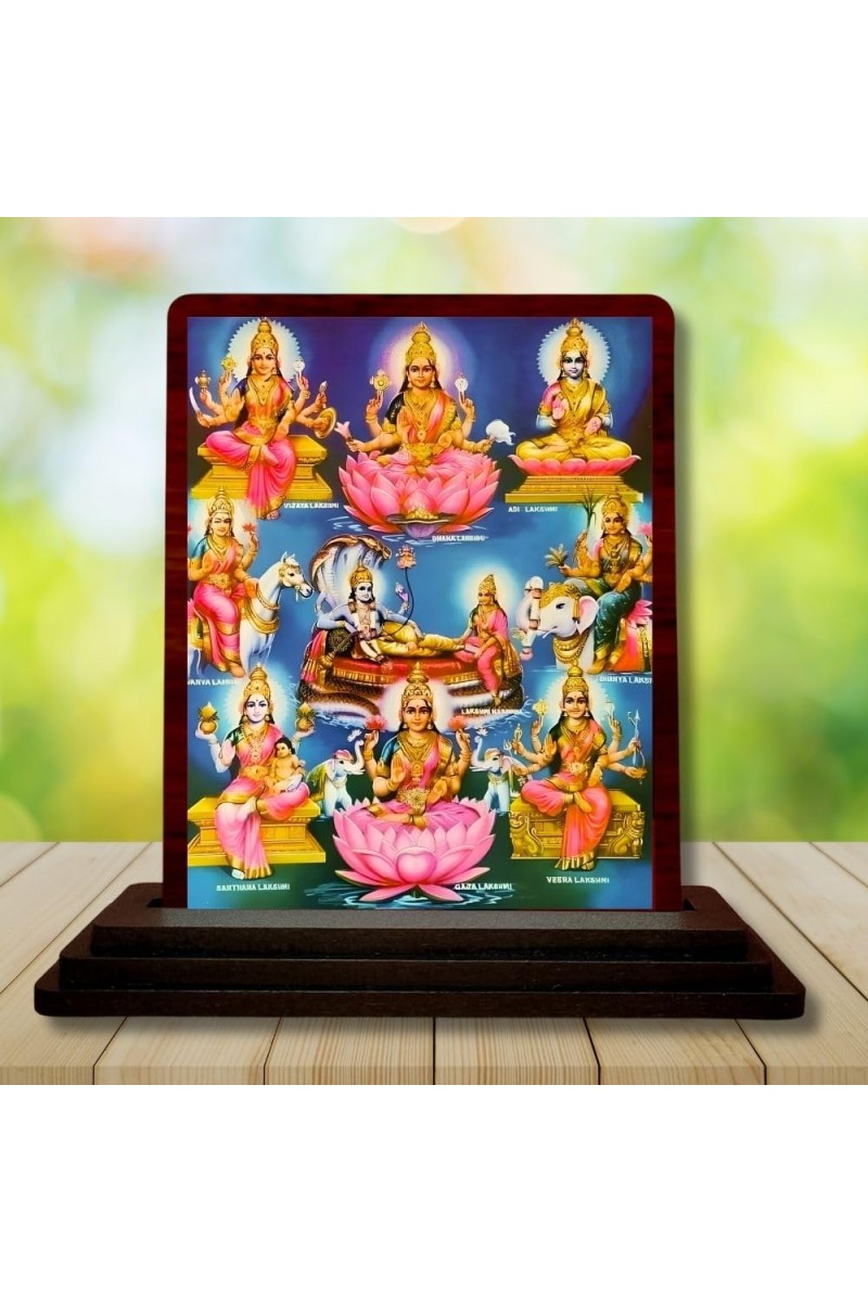 Car Desk/Table Top Ashta Lakshmi Wooden Photo Stand 3x4 Inches, Compact & Stylish Spiritual Display For Car, Home & Office (Pack Of 1) (F14278)