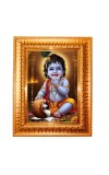 Lord Baby Krishna Golden Designer Photo Frame | 10x14 Inch Religious Wall Hanging Frame For Home & Office Decoration | Hindu Deity Lord Baby Krishna Spiritual Gift Item